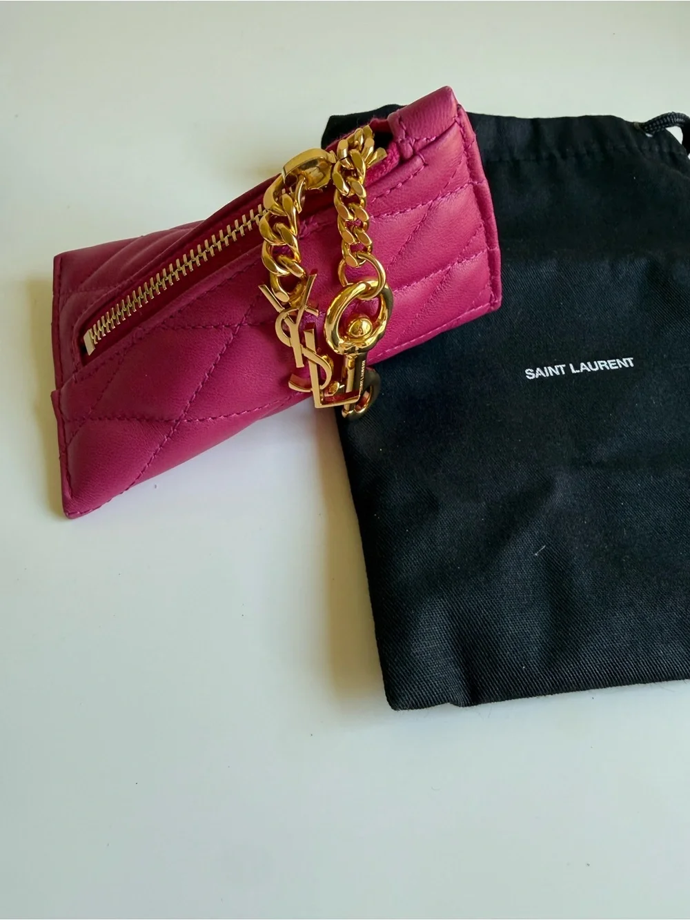 Saint Laurent Fuchsia Quilted Leather Coin Pouch Keychain - Picture 3 of 6
